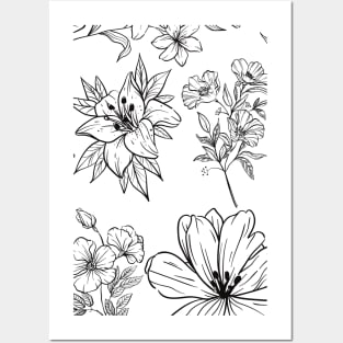 Black and White flower pattern Posters and Art